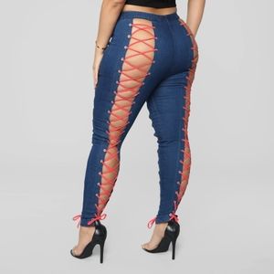 NWT Fashinova 'She Bad High Rise Lace Up Jeans'